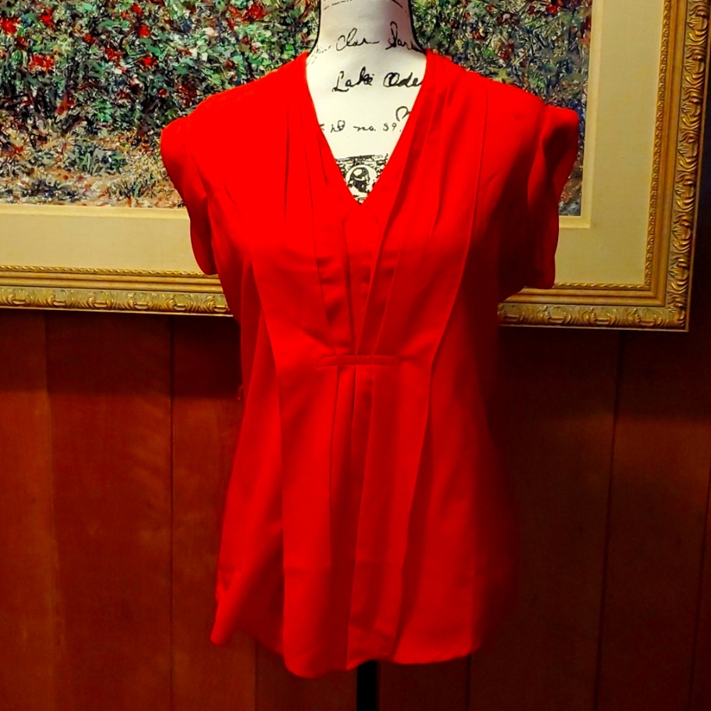 Calvin Klein Fitted Blouse, Coral Red, S, NWOT